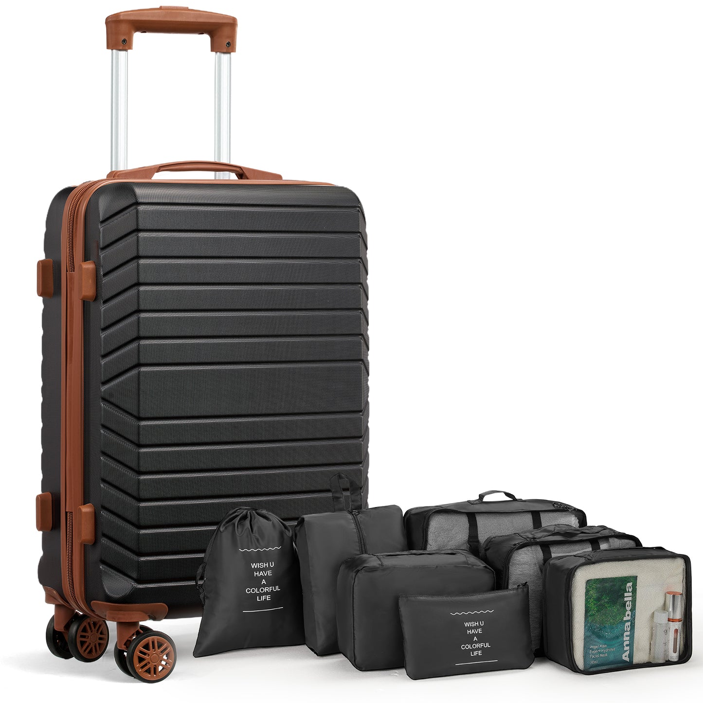 20" Carry-on Luggage Set,Hardside Lightweight ABS Suitcase with 7 Pieces Organizer Bags,