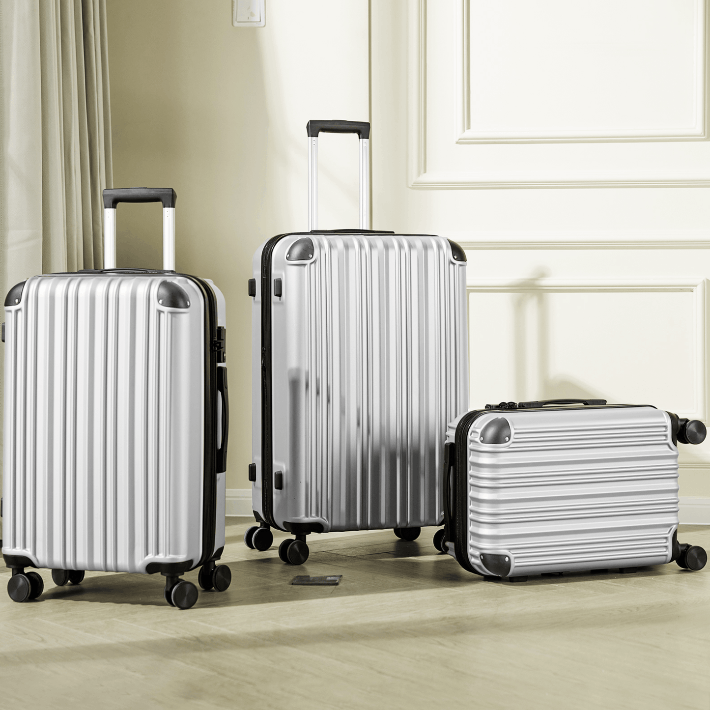 3-Piece Expandable Luggage Sets, ABS Spinner Suitcase Set with TSA Lock