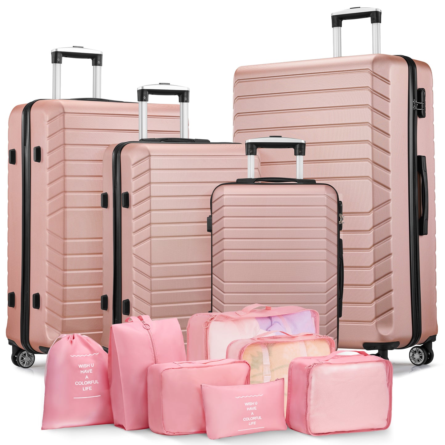 4 PC Luggage Sets with 7 Pieces Organizer Bags, 20/24/28/32 inch ABS Carry-on and Checked Suitcase Large Travel Sets, Navy