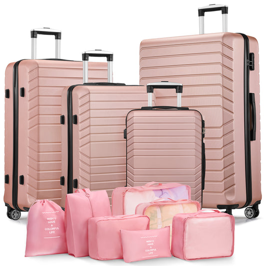 4 PC Luggage Sets with 7 Pieces Organizer Bags, 20/24/28/32 inch ABS Carry-on and Checked Suitcase Large Travel Sets, Navy