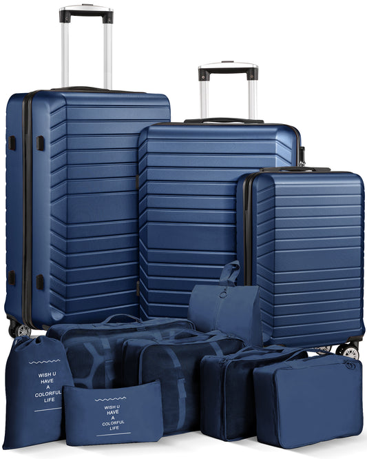 3 Piece Luggage Sets Travel Suitcase Set with 7PCS Organizer Bags, Purple