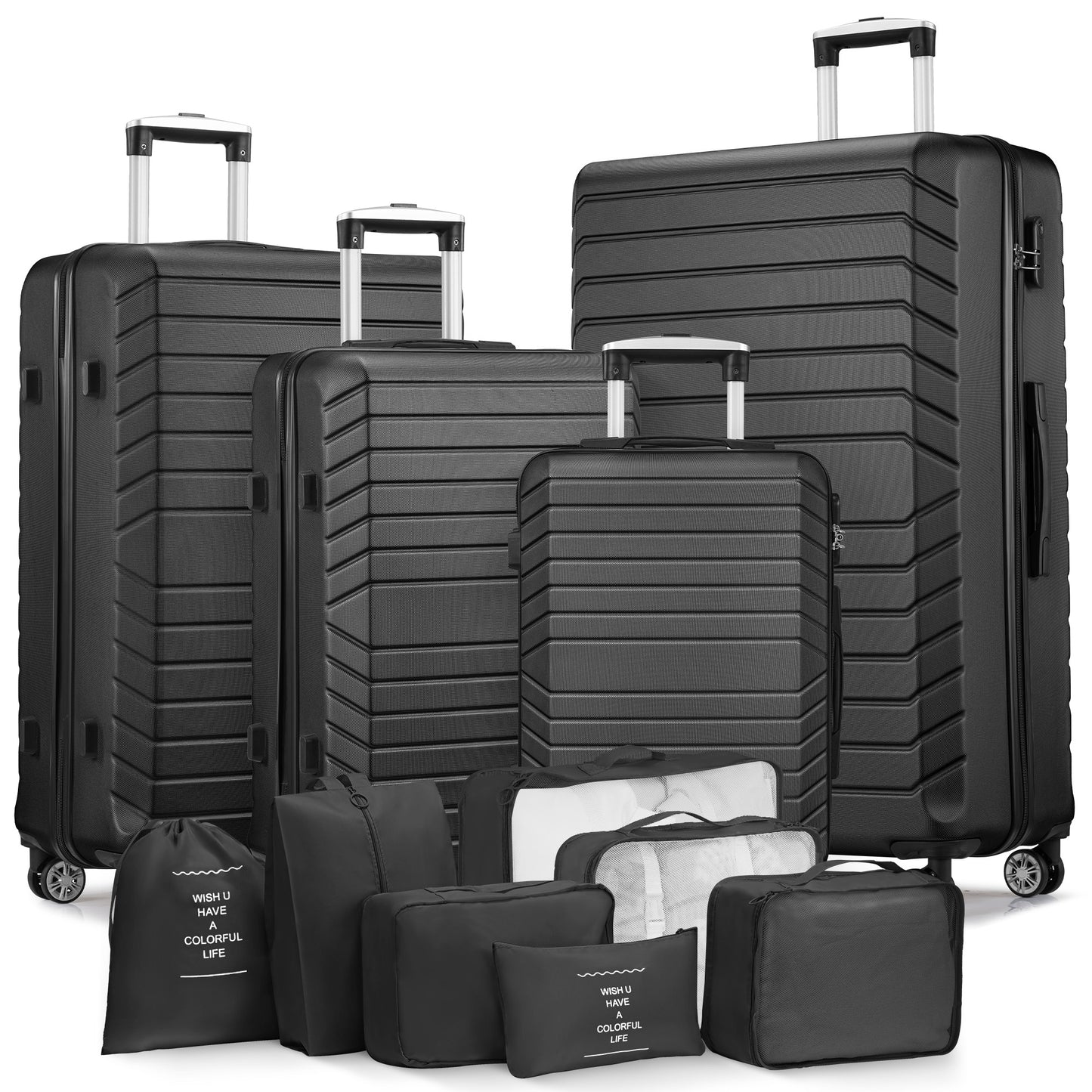 4 PC Luggage Sets with 7 Pieces Organizer Bags, 20/24/28/32 inch ABS Carry-on and Checked Suitcase Large Travel Sets, Navy