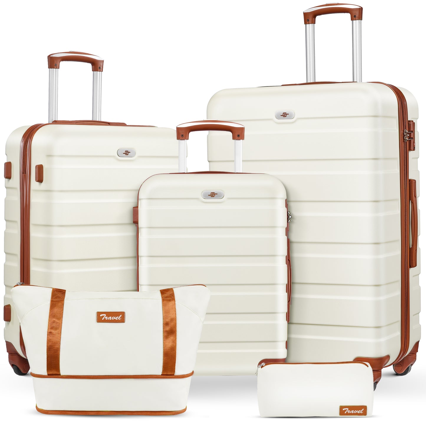5 pcs travel luggage sets, 20 24 28 inch carry-on and checked luggage, and expandable duffle bags
