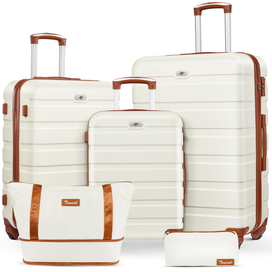 5 pcs travel luggage sets, 20 24 28 inch carry-on and checked luggage, and expandable duffle bags
