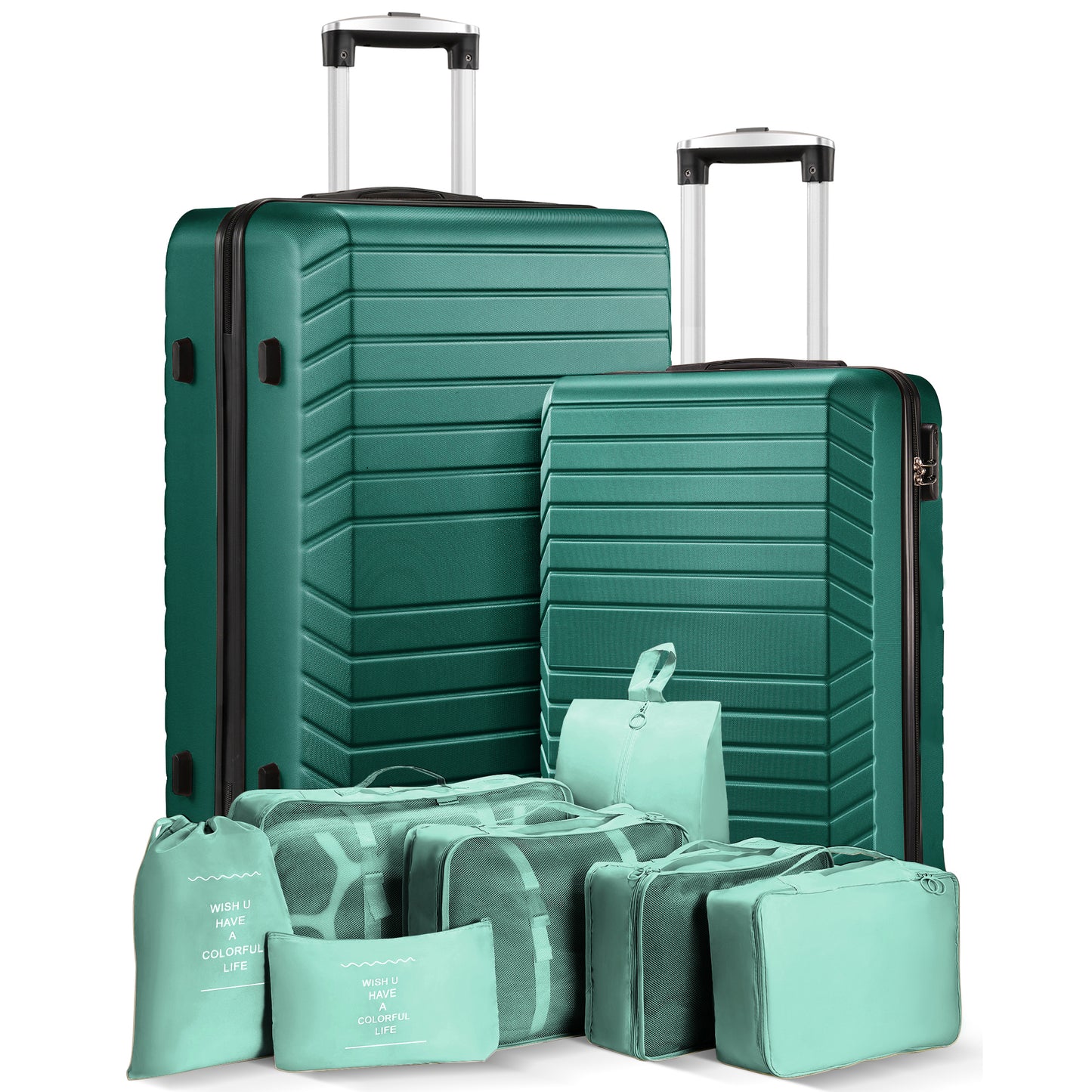 2 Piece Travel Luggage Sets (20"&28") Hardside Suitcase with 7PC Organizer Bags