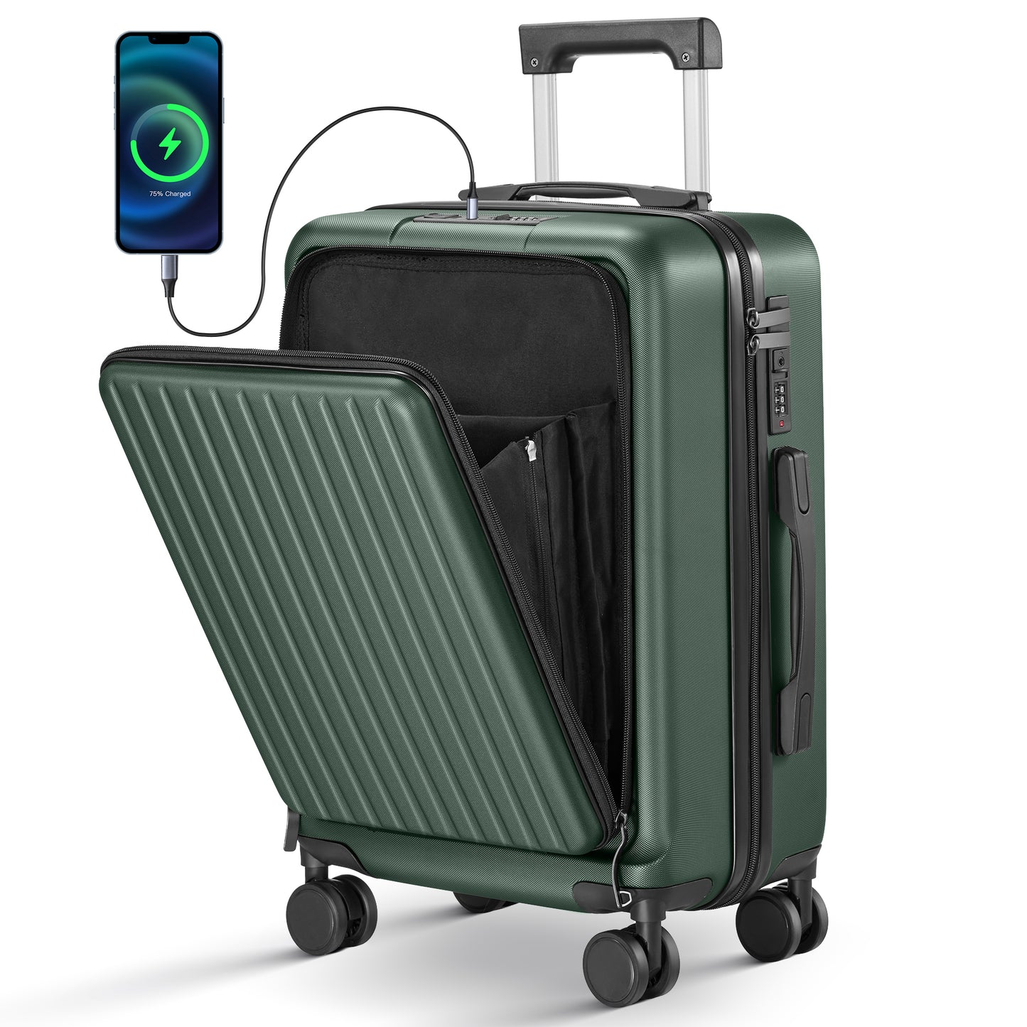 Carry on Luggage 22 X 14 X 9 Airline Approved, 20 Inch Suitcase with Front Compartment, Double Spinner Wheels with Lock, ABS Material