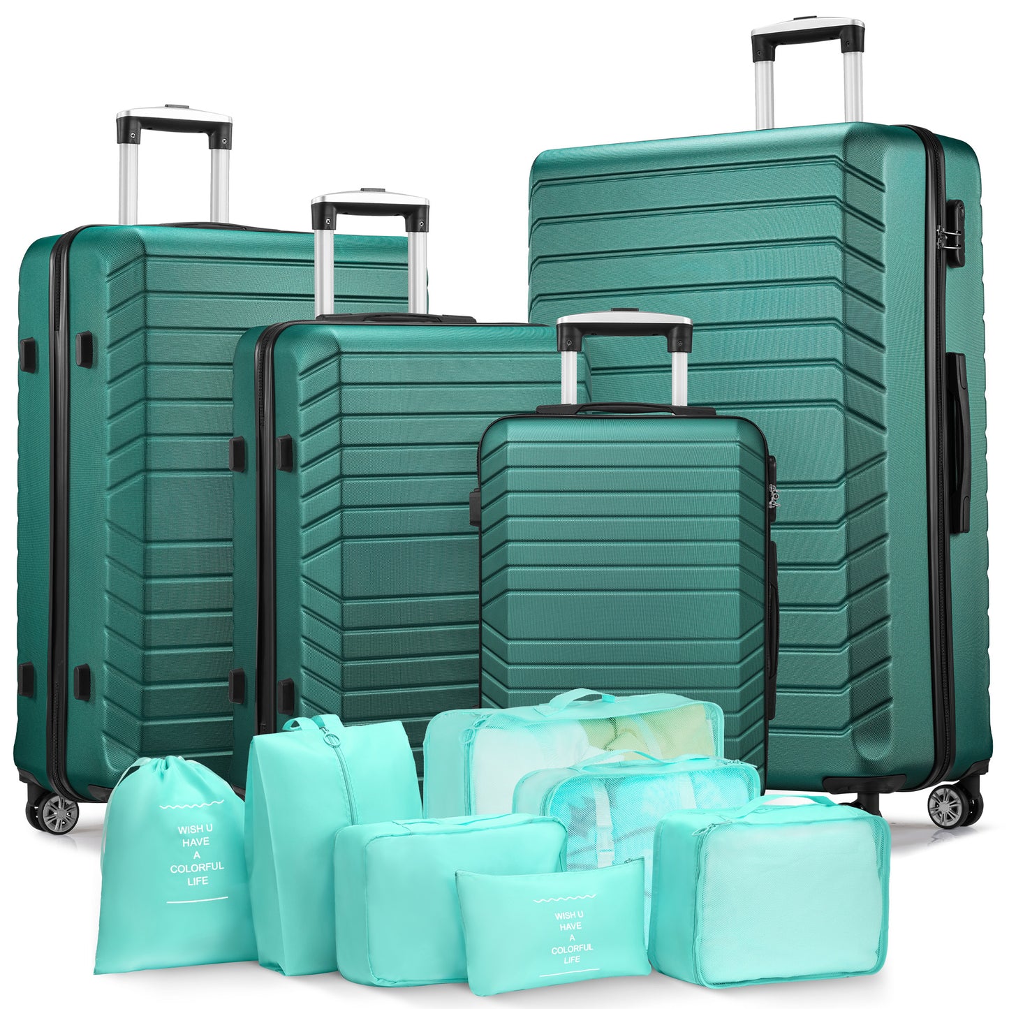 4 PC Luggage Sets with 7 Pieces Organizer Bags, 20/24/28/32 inch ABS Carry-on and Checked Suitcase Large Travel Sets, Navy