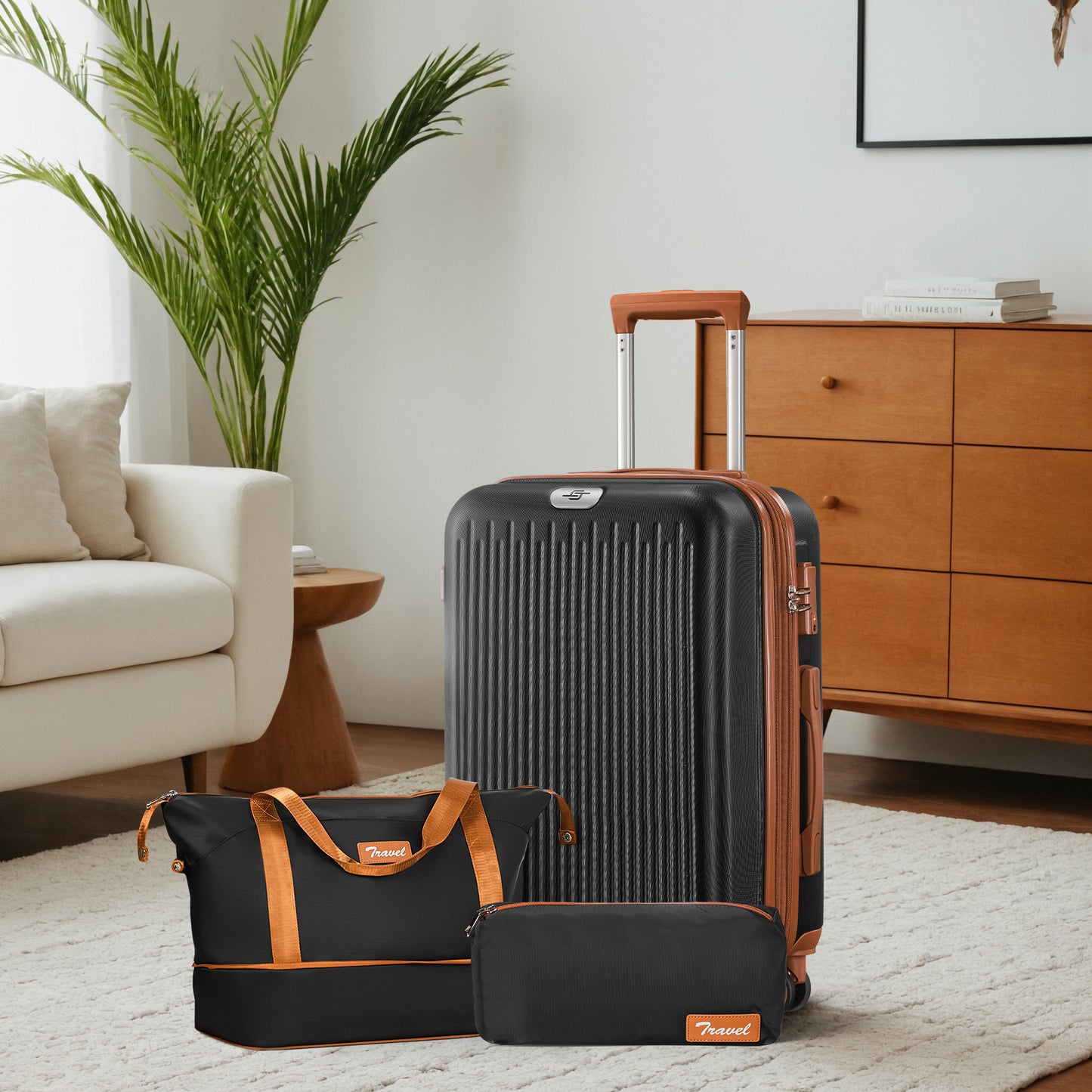 3 Piece Luggage Sets, Expandable Carry-on Luggage with Travel Duffel Bags Lightweight Suitcase with Wheels, Black