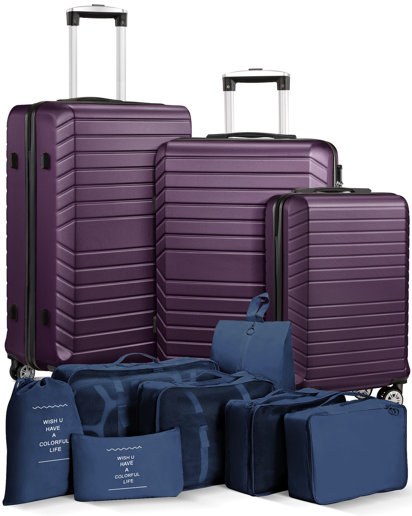 3 Piece Luggage Sets Travel Suitcase Set with 7PCS Organizer Bags, Purple