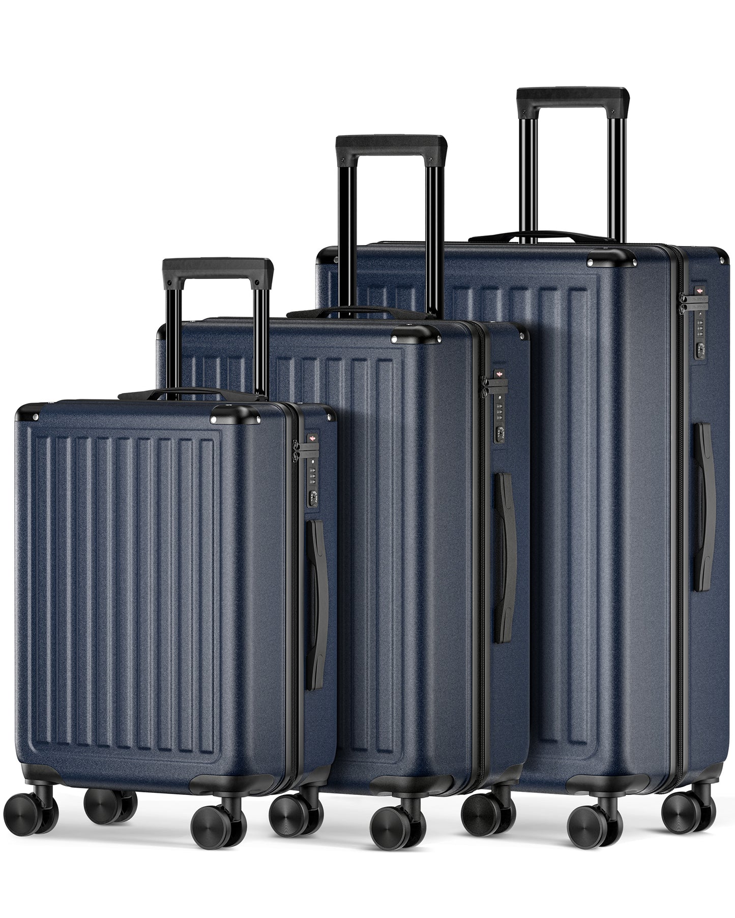 3 Piece Luggage Sets with Wheels, Hardside PC + ABS Suitcase (20+24+28")