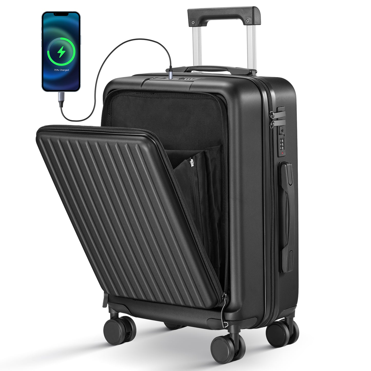 Carry on Luggage 22 X 14 X 9 Airline Approved, 20 Inch Suitcase with Front Compartment, Double Spinner Wheels with Lock, ABS Material