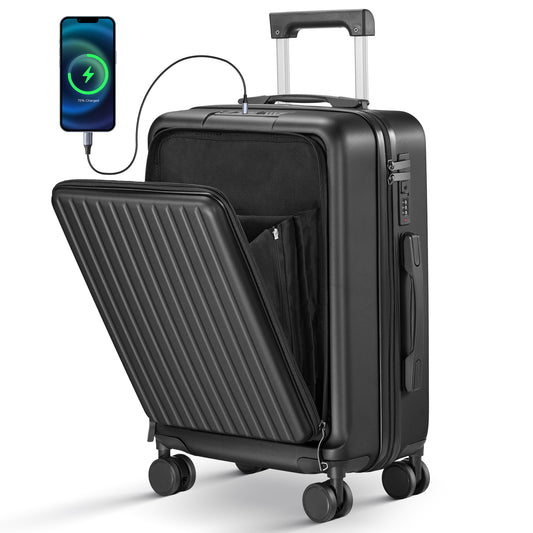 Carry on Luggage 22 X 14 X 9 Airline Approved, 20 Inch Suitcase with Front Compartment, Double Spinner Wheels with Lock, ABS Material