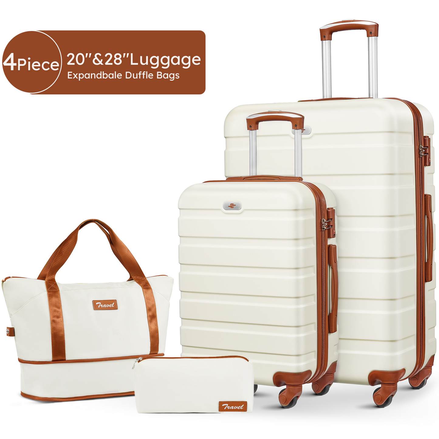 4 pcs travel luggage sets, 20 28 inch carry-on and checked luggage, and expandable duffle bags