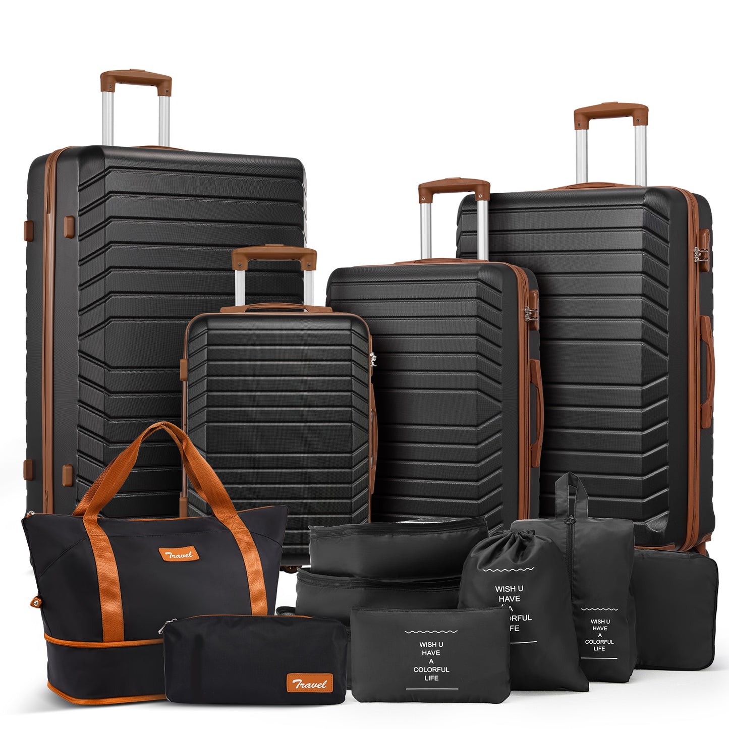 Gowill 13 Piece Luggage Sets,32/28/24/20 inch ABS Carry-on and Checked Suitcase Large Travel Suitcase Set with 7 Organizer Bags and Expandable Duffel Bag