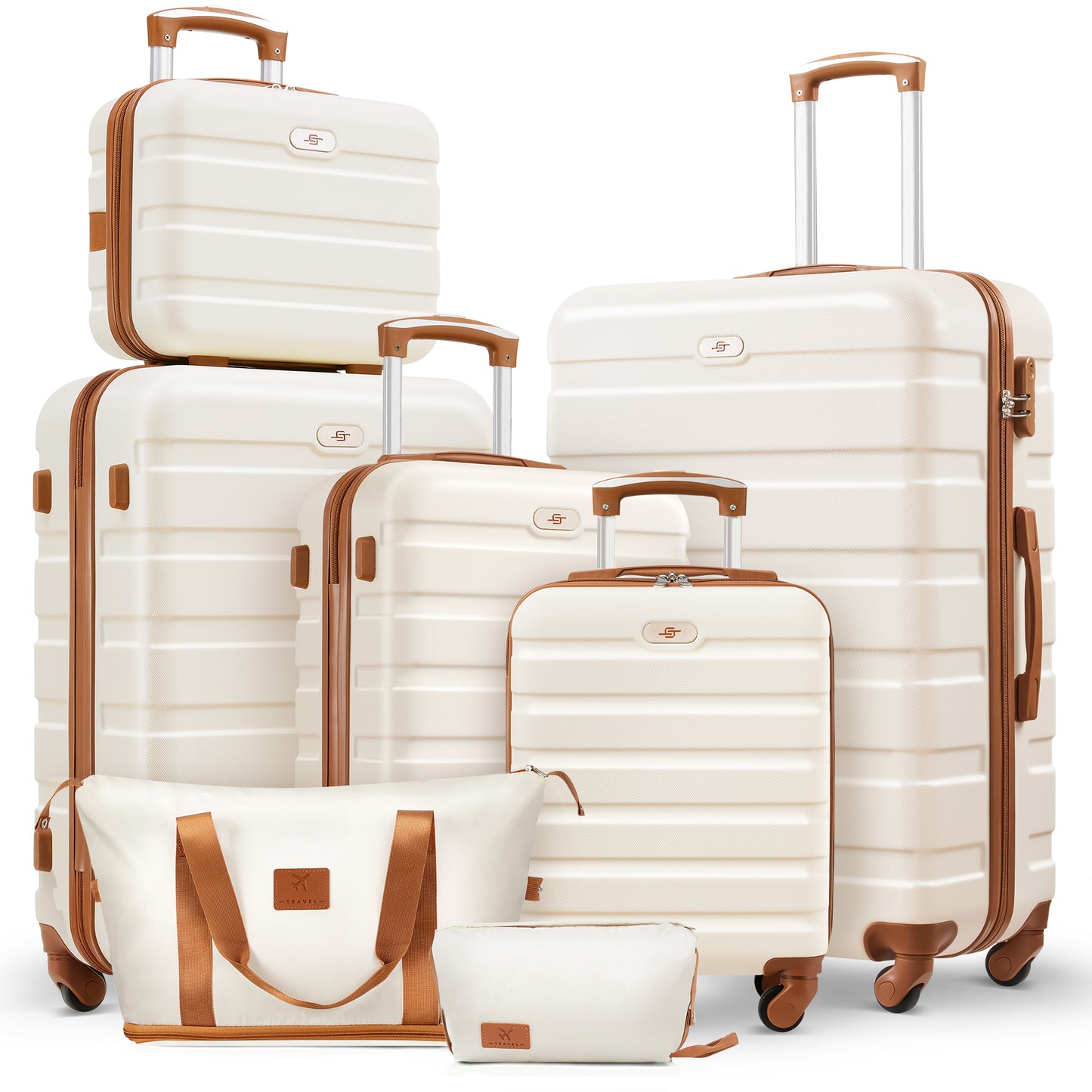 7 Piece Luggage Sets,13/16/20/24/28 inch Hardside Lightweight ABS Suitcase With Expandable Duffle Bag