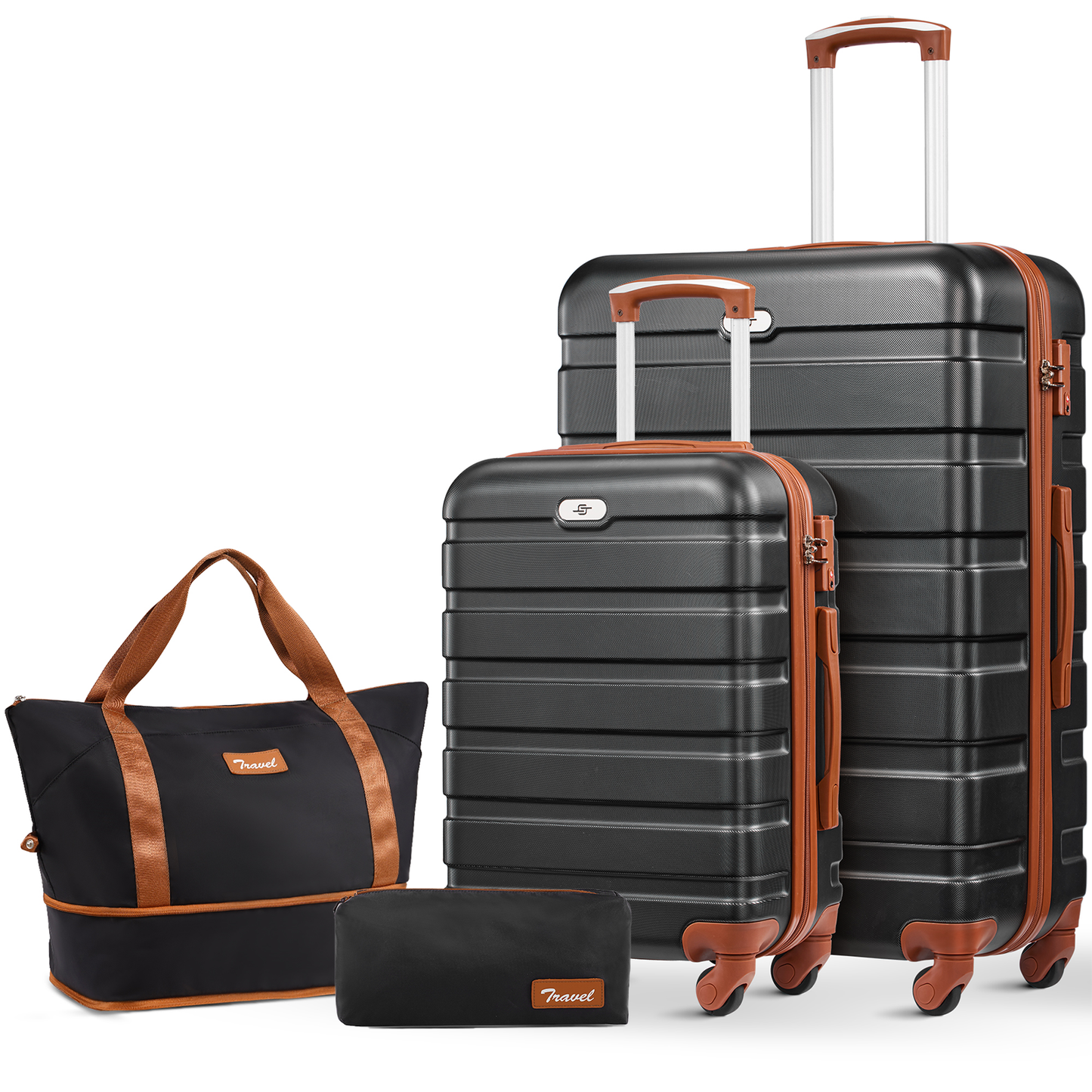 4 Pcs Travel Luggage Sets, 20/28 inch Carry-on and Checked Suitcase, with Expandable Duffle Bags