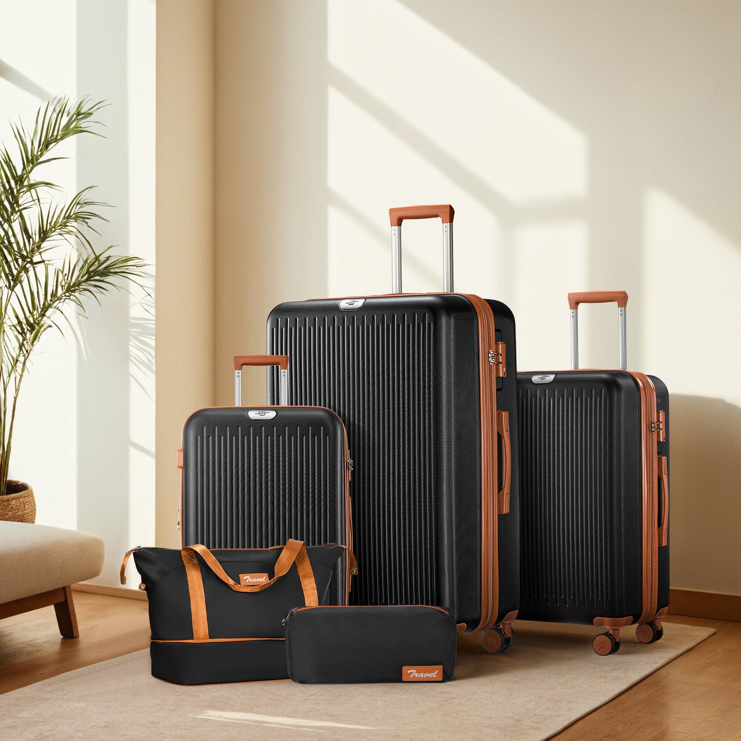 Expandable Luggage 3 Piece Sets Hardside Suitcase Set with Expandable Travel Duffle Bag