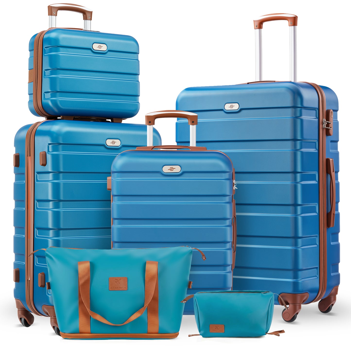 Gowill 6 Piece Luggage Sets,13/20/24/28 inch Hardside Lightweight ABS Suitcase With Expandable Duffle Bag