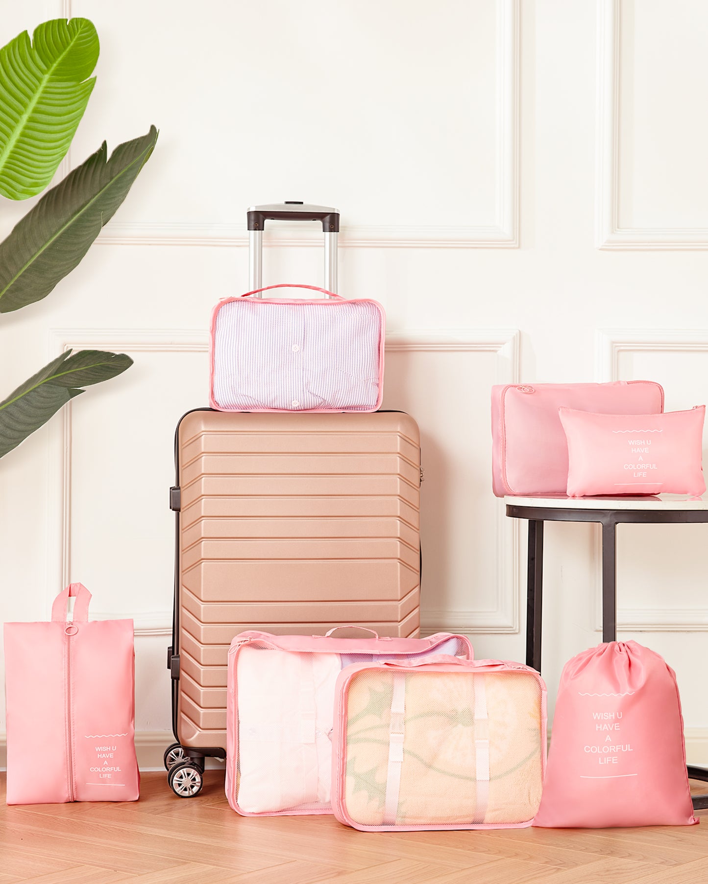 Luggage Set 4 Piece Luggage Set ABS Hardside Suitcase with Spinner Wheels,7 Set Packing Luggage Packing Organizers, 20’’/24’’/28’’/32’’