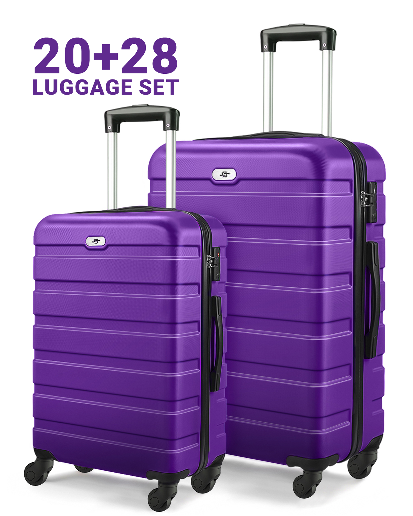 2 Piece Luggage Sets, ABS Hardside Spinner Suitcase with Wheels and TSA Lock, 20 Carry-on and 28 Checked Luggage