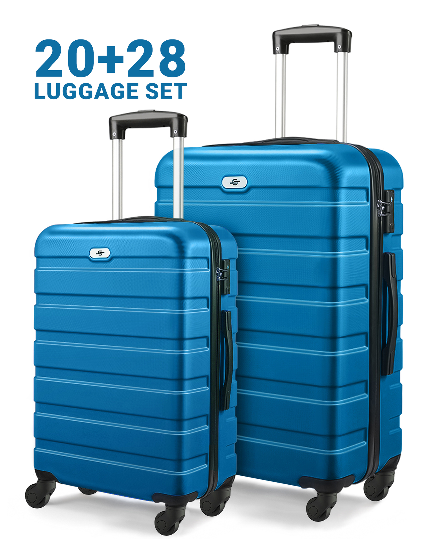 2 Piece Luggage Sets, ABS Hardside Spinner Suitcase with Wheels and TSA Lock, 20 Carry-on and 28 Checked Luggage