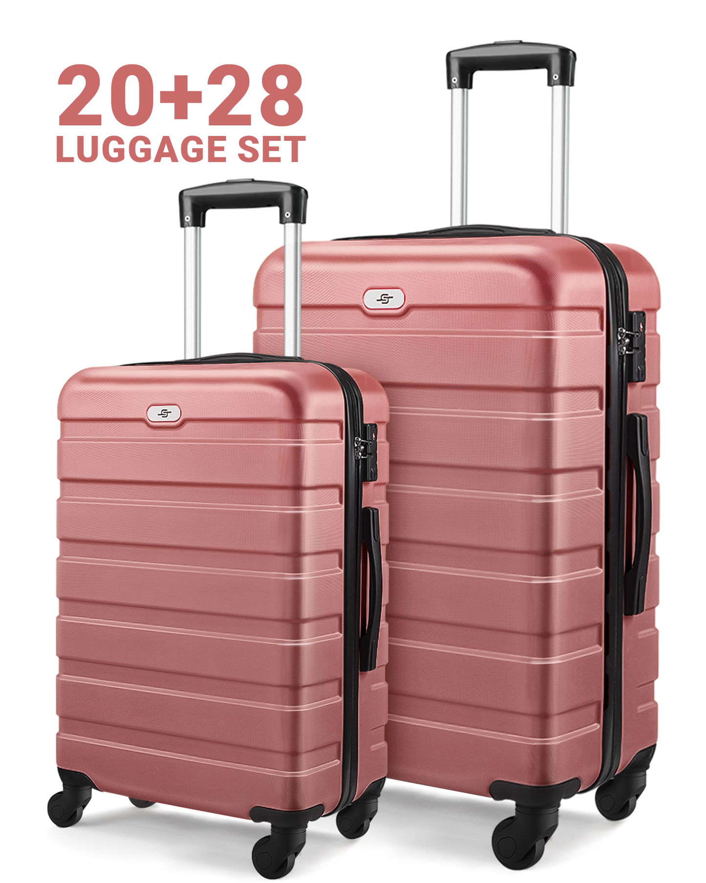 2 Piece Luggage Sets, ABS Hardside Spinner Suitcase with Wheels and TSA Lock, 20 Carry-on and 28 Checked Luggage