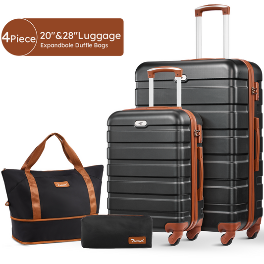 4 pcs travel luggage sets, 20 28 inch carry-on and checked luggage, and expandable duffle bags