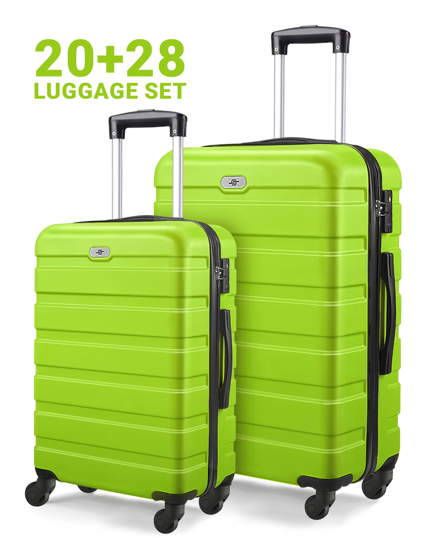 2 Piece Luggage Sets, ABS Hardside Spinner Suitcase with Wheels and TSA Lock, 20 Carry-on and 28 Checked Luggage