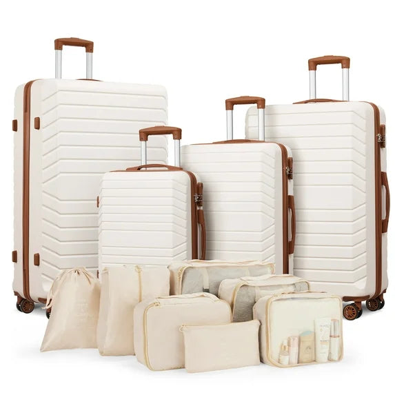 4 PC Luggage Sets with 7 Pieces Organizer Bags, 20/24/28/32 inch ABS Carry-on and Checked Suitcase Large Travel Sets, Navy