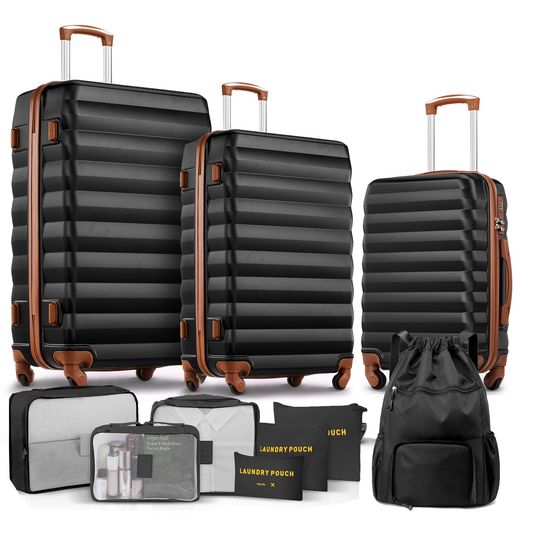 10 Piece Hardside Luggage Set 28/24/20 inch Hardshell Lightweight Spinner Wheels Carry-on and Checked Suitcase with Backpack and 6 Packing Cubes