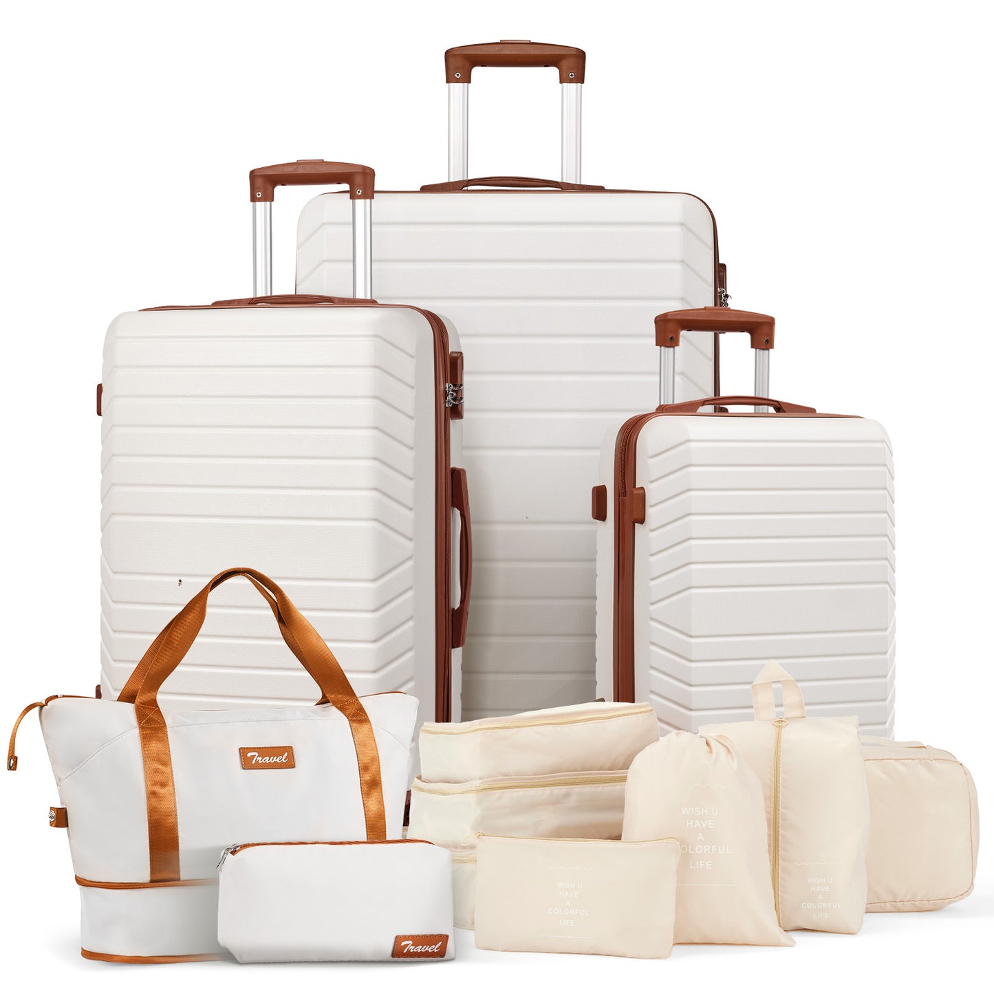 Gowill 12 Piece Luggage Sets,28/24/20 inch ABS Carry-on and Checked Suitcase Large Travel Suitcase Set with 7 Organizer Bags and Expandable Duffel Bag