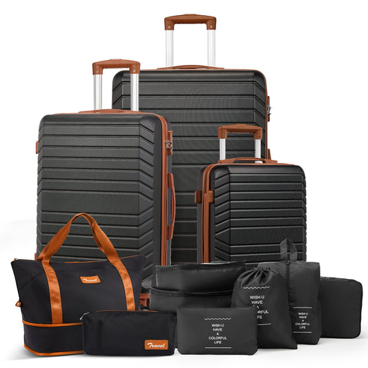 Gowill 12 Piece Luggage Sets,28/24/20 inch ABS Carry-on and Checked Suitcase Large Travel Suitcase Set with 7 Organizer Bags and Expandable Duffel Bag