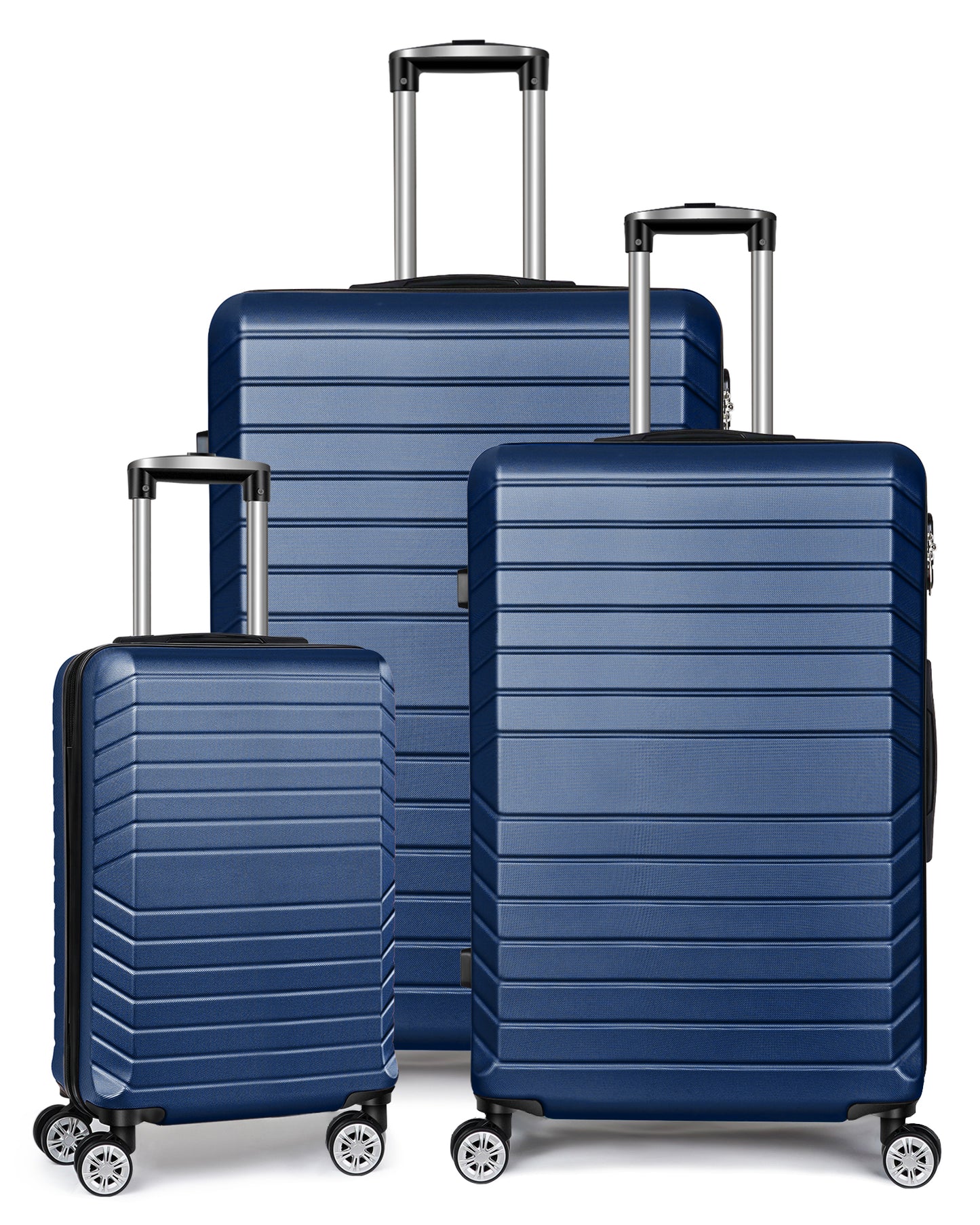 3 Piece Luggage Sets Hard Shell Suitcase Set with Spinner Wheels 20" 24" 28", Deep Dblue