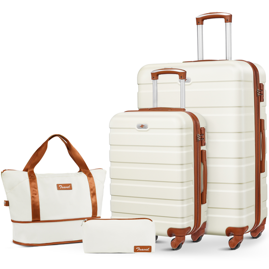 4 Pcs Travel Luggage Sets, 20/28 inch Carry-on and Checked Suitcase, with Expandable Duffle Bags