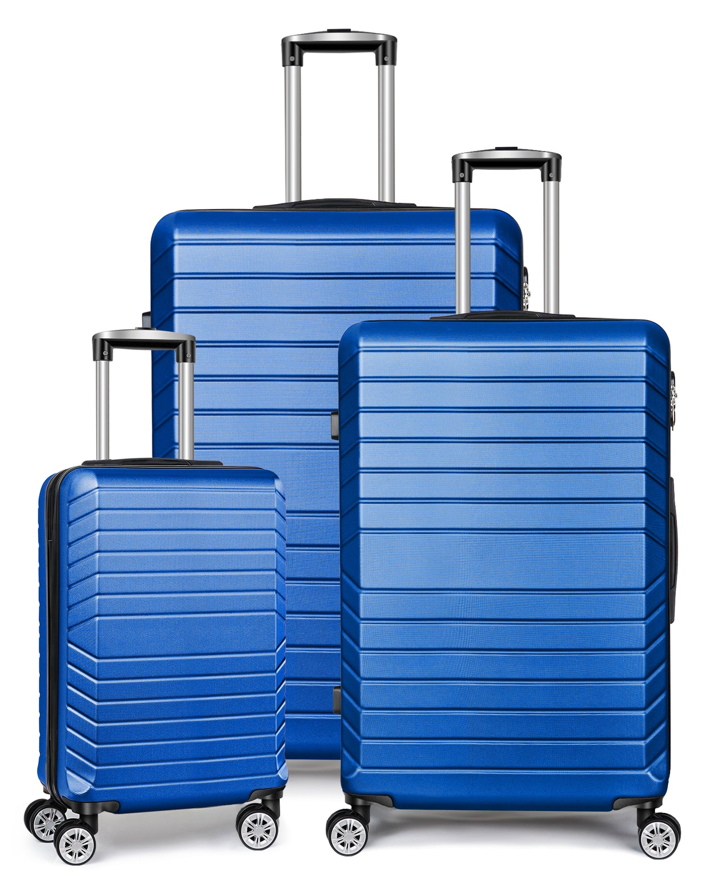 3 Piece Luggage Sets Hard Shell Suitcase Set with Spinner Wheels 20" 24" 28", Deep Dblue