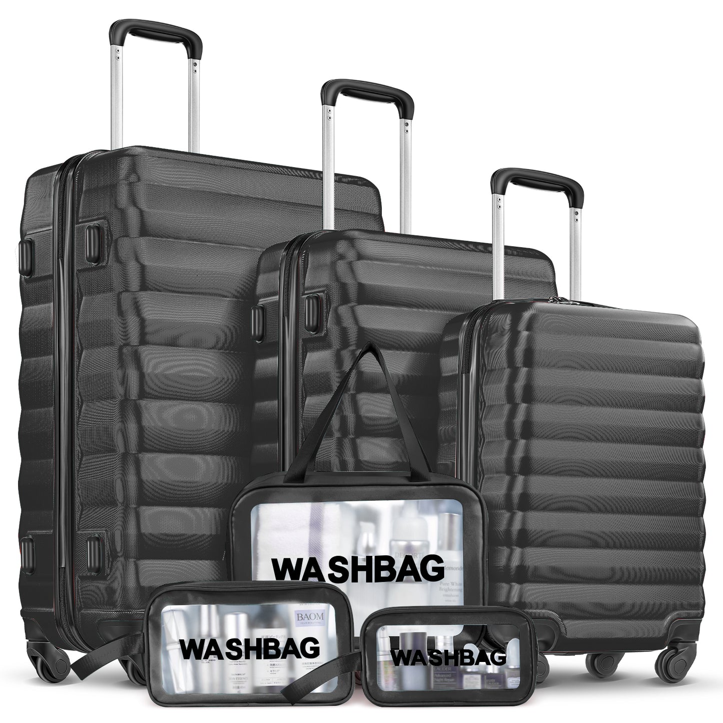 Luggage Set 6 Piece Suitcase Sets with Spinner Wheel, ABS Hardside Travel Laggage，Travel Toiletry Bag