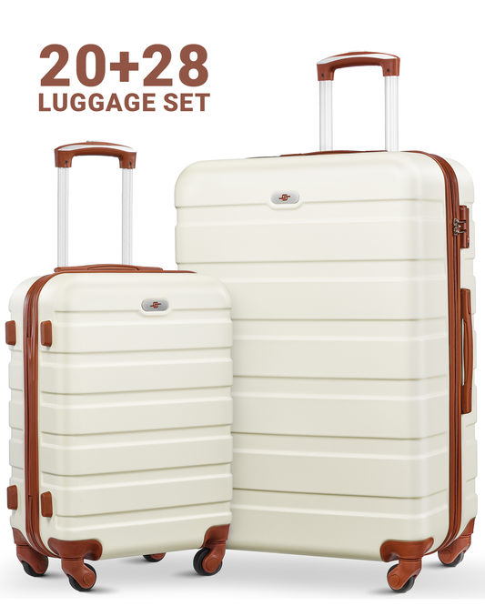 2 Piece Luggage Sets, ABS Hardside Spinner Suitcase with Wheels and TSA Lock, 20 Carry-on and 28 Checked Luggage