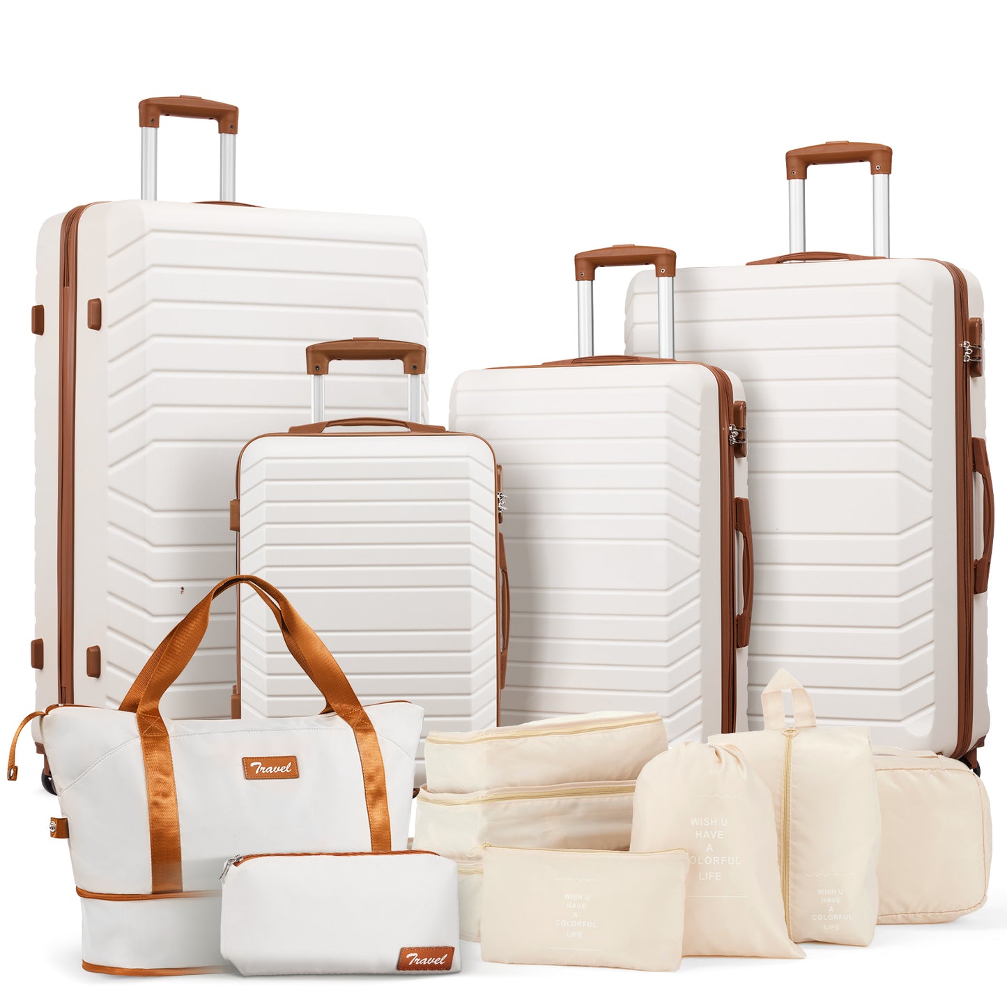 Gowill 13 Piece Luggage Sets,32/28/24/20 inch ABS Carry-on and Checked Suitcase Large Travel Suitcase Set with 7 Organizer Bags and Expandable Duffel Bag