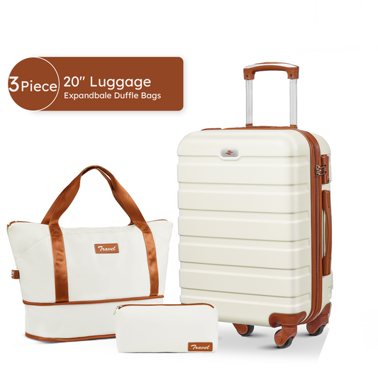 3 pcs travel carry-on luggage sets, 20inch carry on luggage for airplane, and expandable duffle bags