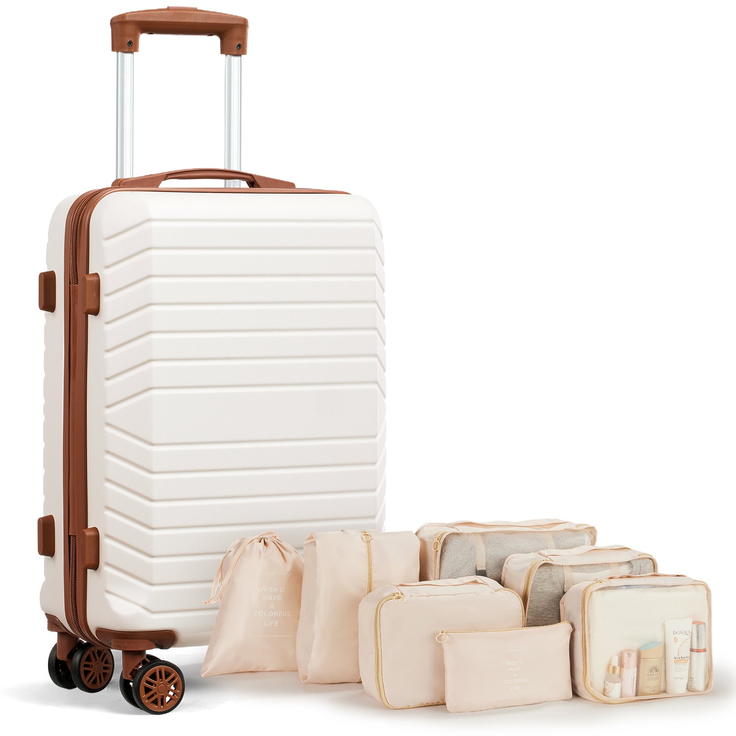 20" Carry-on Luggage Set,Hardside Lightweight ABS Suitcase with 7 Pieces Organizer Bags,