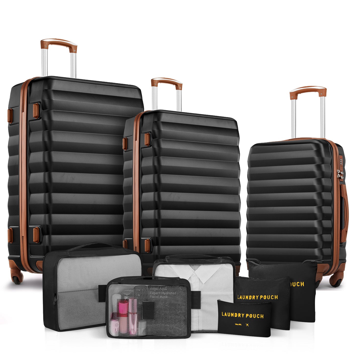 Luggage Sets of 3 with 6 pc Packing Cubes Travel Suitcase Set, 20 24 28 inch Carry on and Checked Luggage