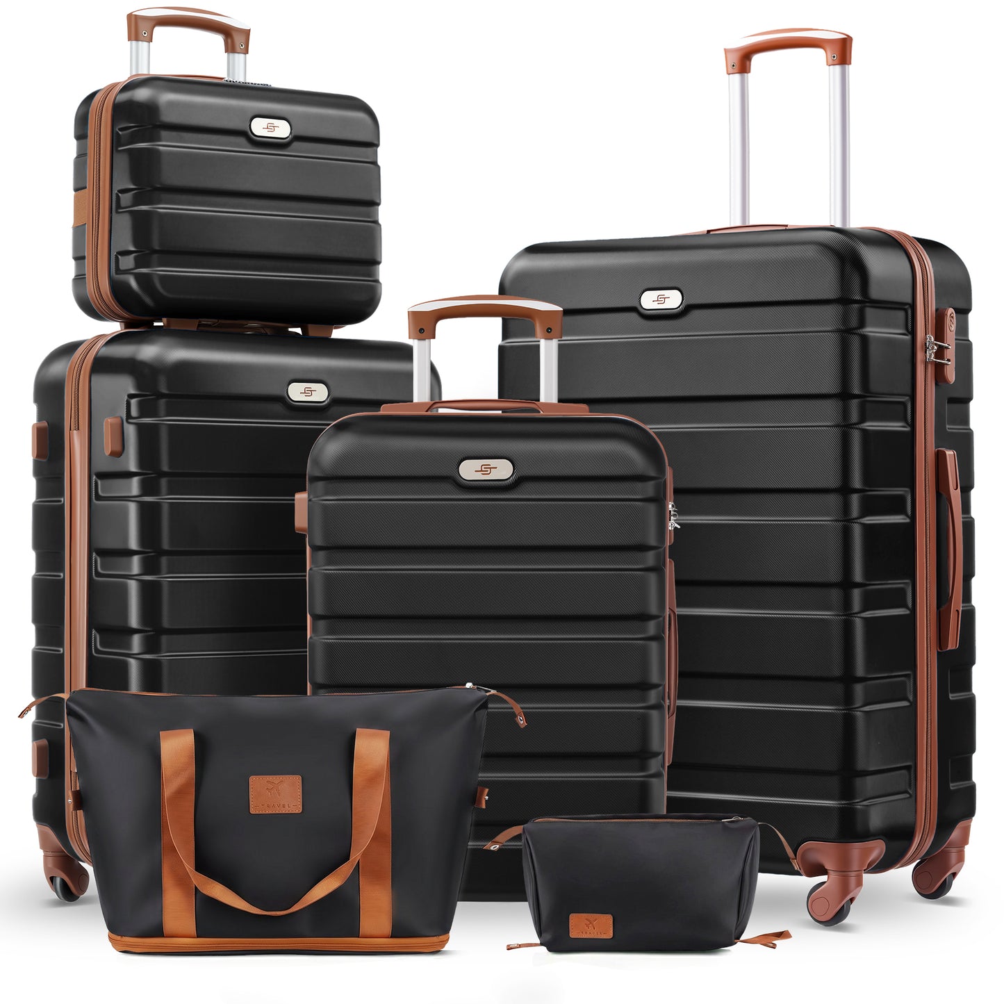 Gowill 6 Piece Luggage Sets,13/20/24/28 inch Hardside Lightweight ABS Suitcase With Expandable Duffle Bag