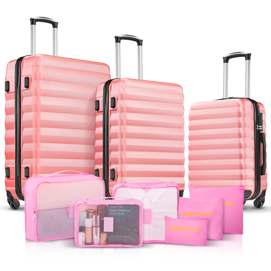 Luggage Sets of 3 with 6 pc Packing Cubes Travel Suitcase Set, 20 24 28 inch Carry on and Checked Luggage