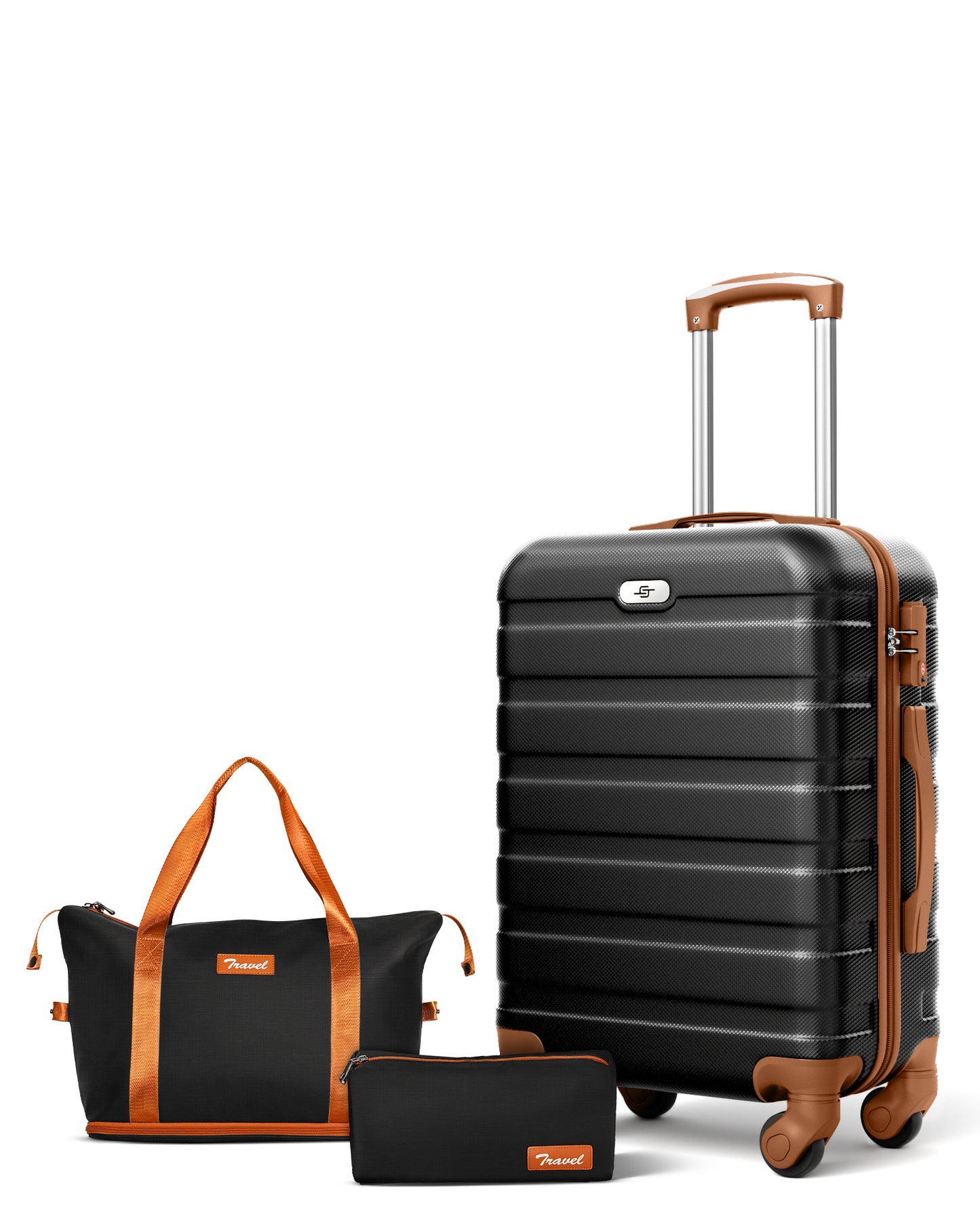 20" Expandable Carry on Luggage Lightweight Suitcase with Expandable Duffle Bag, Black & Tan