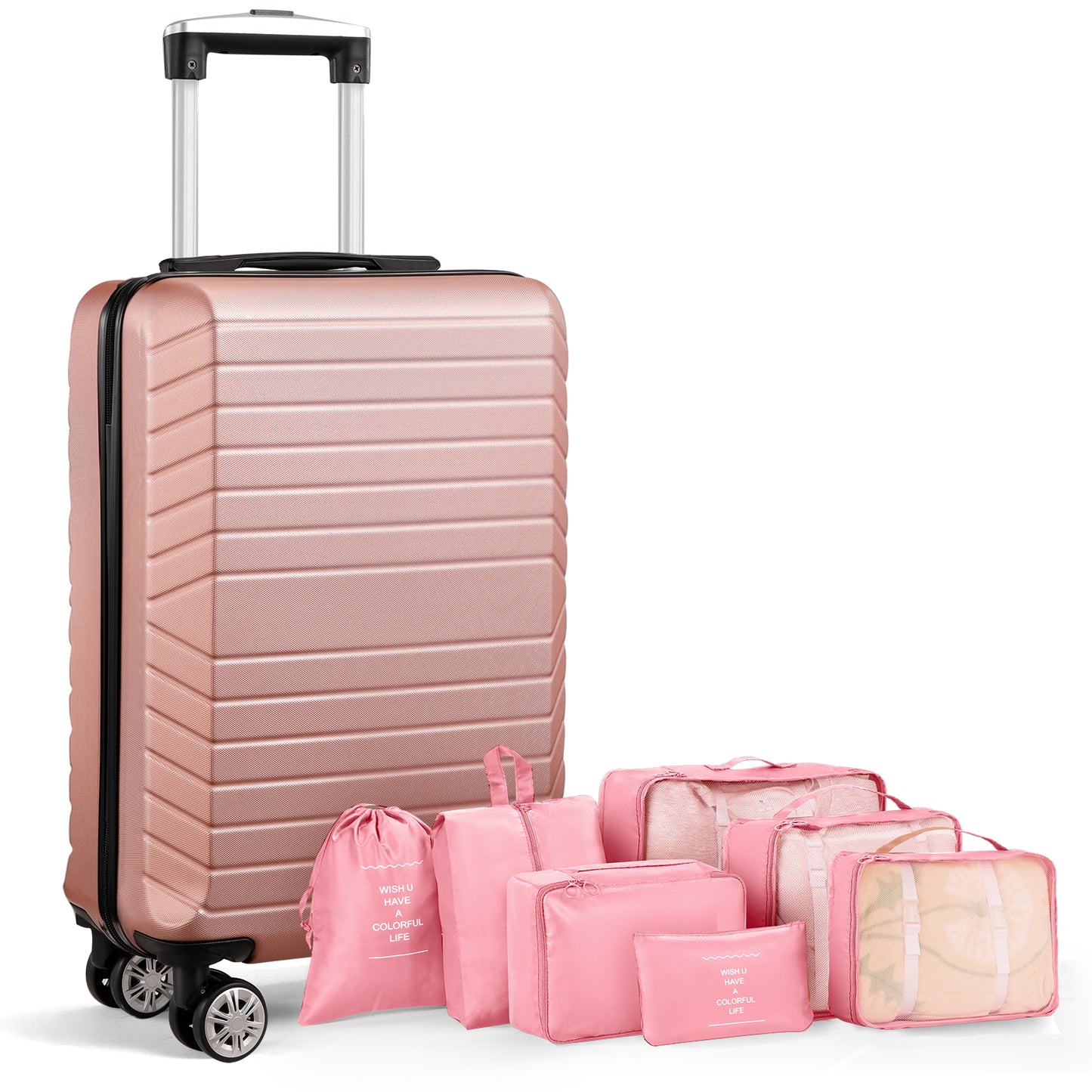 20" Carry-on Luggage Set,Hardside Lightweight ABS Suitcase with 7 Pieces Organizer Bags,