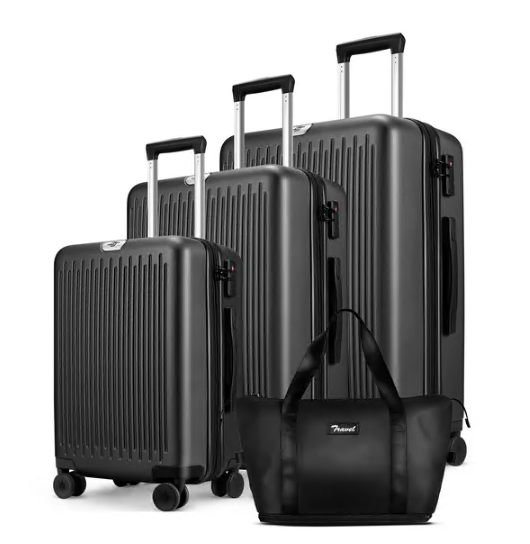 Expandable Luggage 3 Piece Sets Hardside Suitcase Set with Expandable Travel Duffle Bag,Black