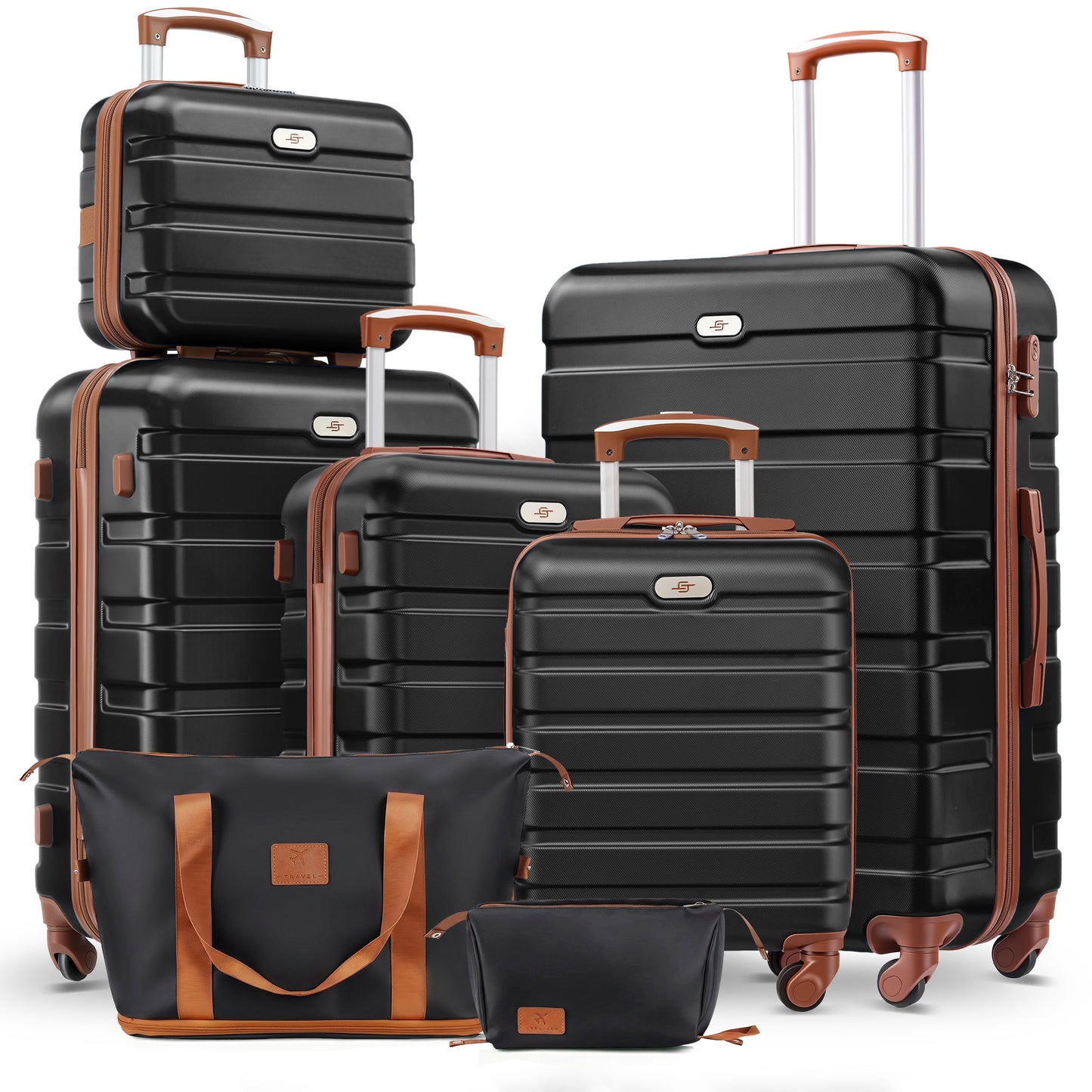 7 Piece Luggage Sets,13/16/20/24/28 inch Hardside Lightweight ABS Suitcase With Expandable Duffle Bag