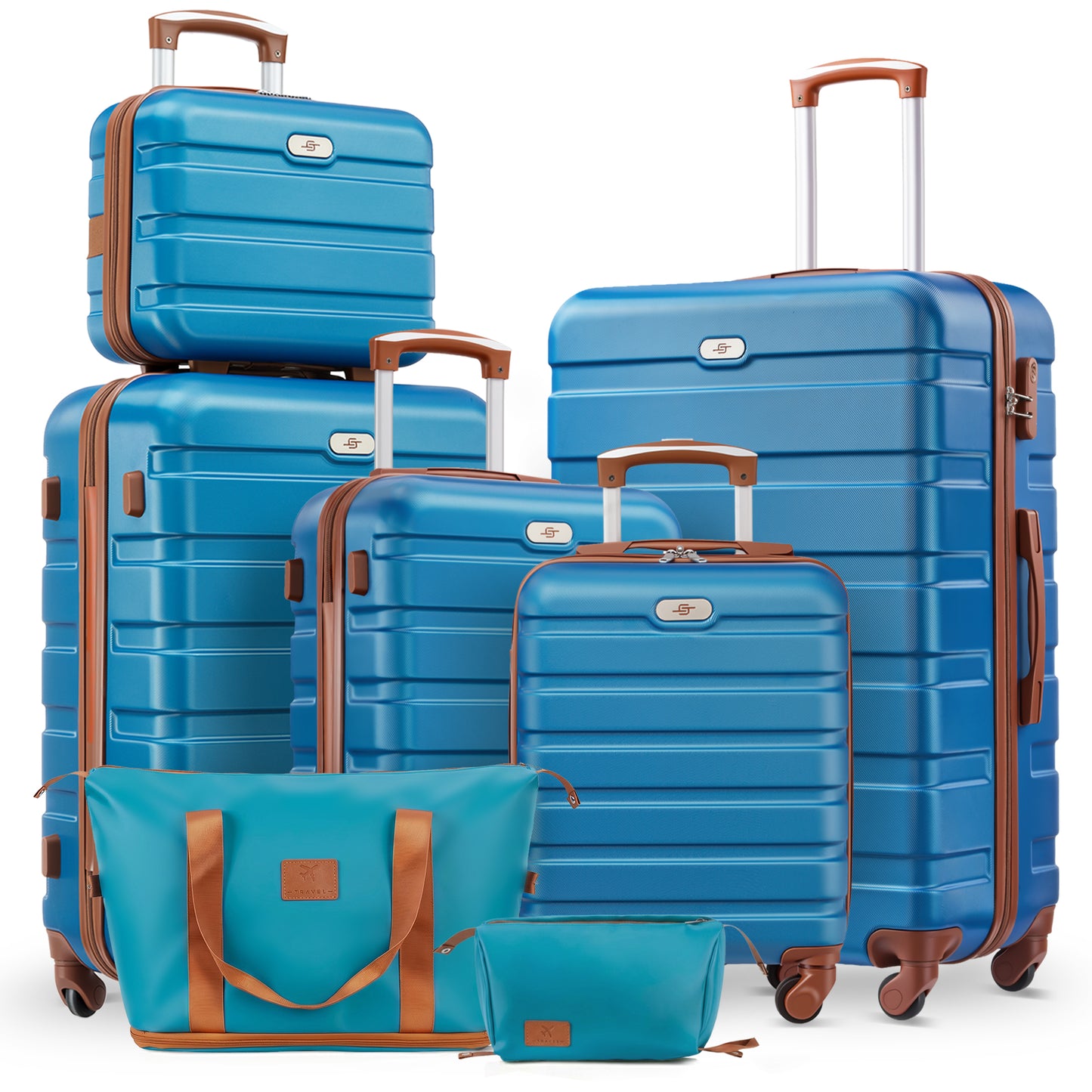 7 Piece Luggage Sets,13/16/20/24/28 inch Hardside Lightweight ABS Suitcase With Expandable Duffle Bag