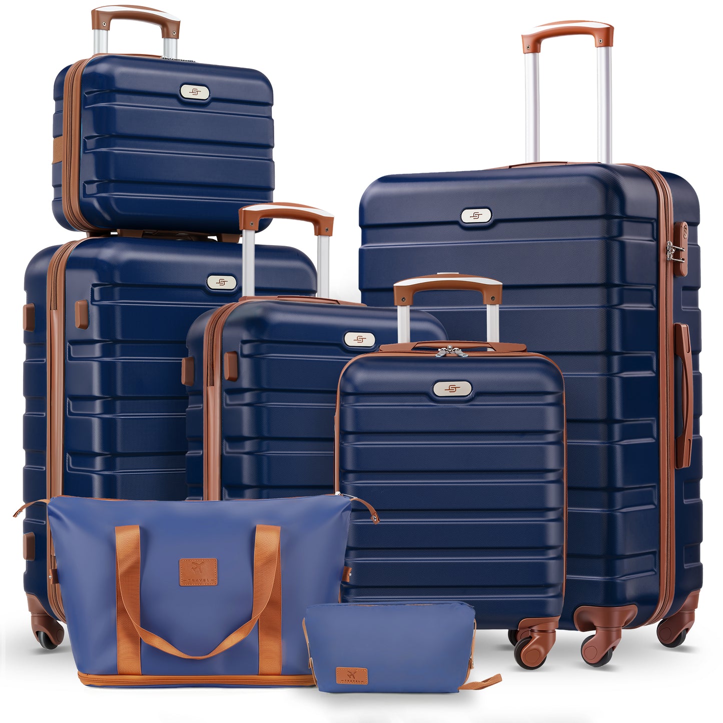 7 Piece Luggage Sets,13/16/20/24/28 inch Hardside Lightweight ABS Suitcase With Expandable Duffle Bag