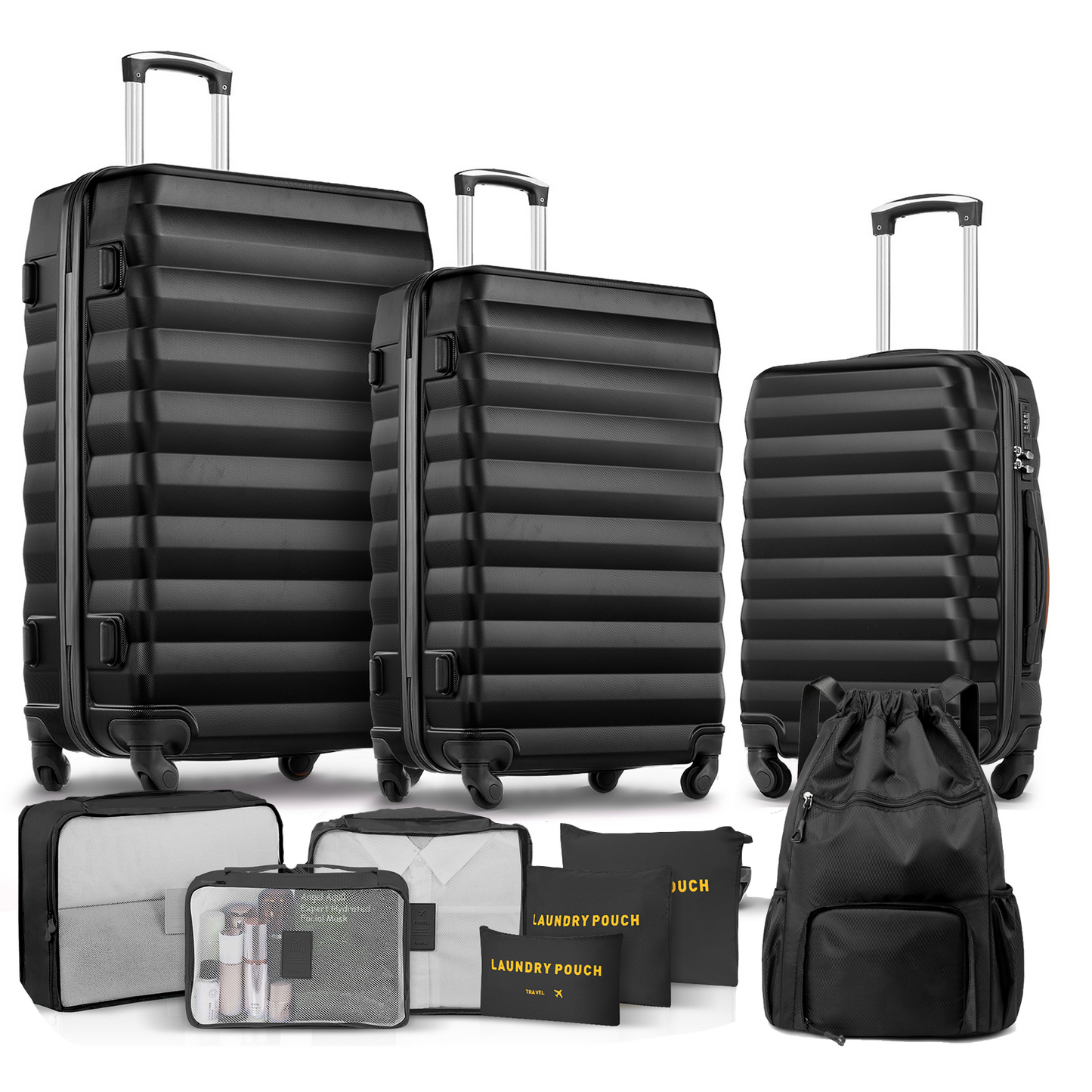 10 Piece Hardside Luggage Set 28/24/20 inch Hardshell Lightweight Spinner Wheels Carry-on and Checked Suitcase with Backpack and 6 Packing Cubes